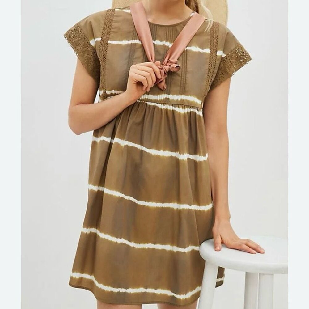 Anthropologie Corey Lynn Calter Brigid Tunic Dress Size M olive green striped